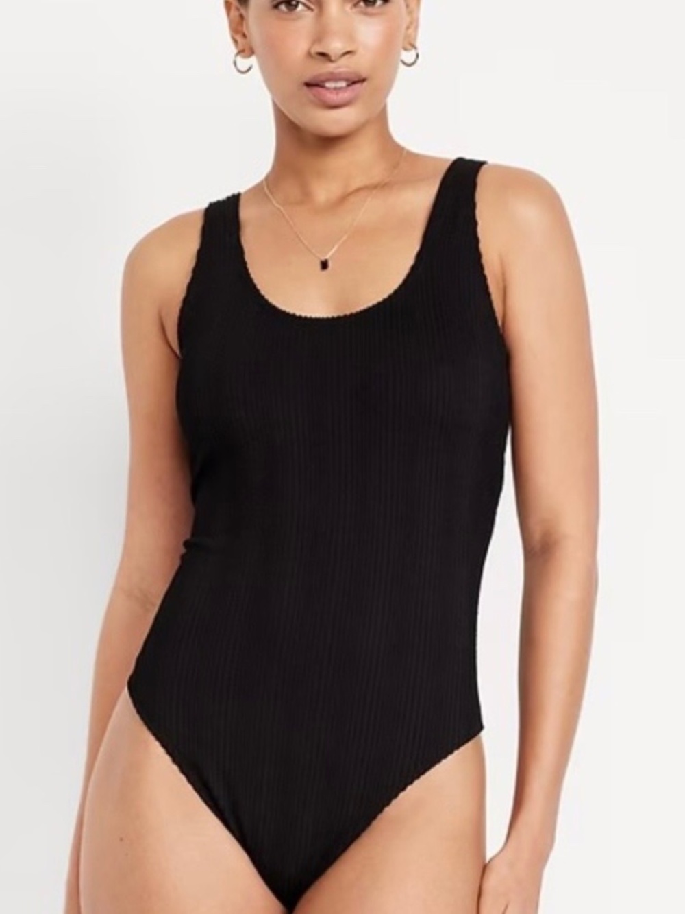 New NWT Old Navy ribbed scrunchie fabric one piece bathing swim suit black Large